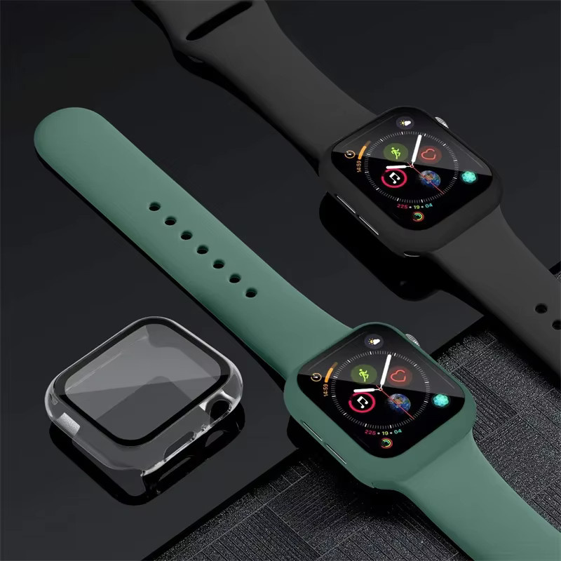 Displayschutzfolie mit PC-Stoßstange aus gehärtetem Glas für Apple Watch iWatch Serie 9 8 7 6 5 4 SE in Grau - Bild 4