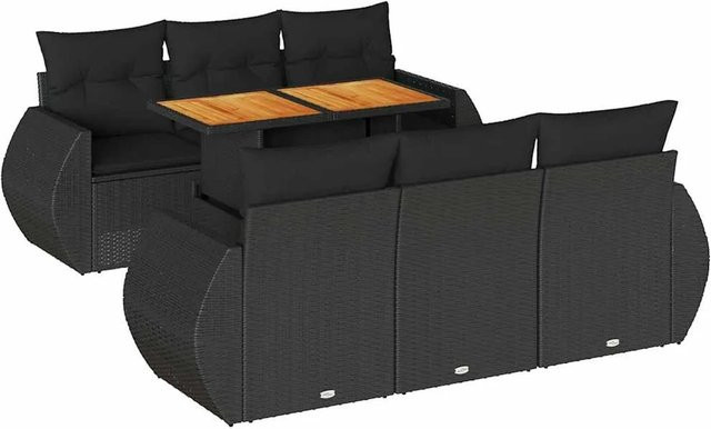 vidaXL 7-teilige Garten-Sofagarnitur aus Polyrattan in Schwarz mit Tisch und Kissen inklusive Stauraum - Bild 1