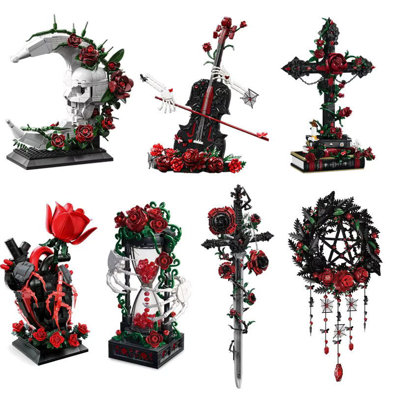 Dunkel-Gotische Kreuz-Totenkopf-Mond-Sanduhr, Konstruktionsbausteine, Fantasy - Bild 2