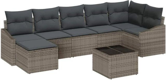 vidaXL Garten-Sofa-Set 8-teilig in Grau aus Poly-Rattan mit Polsterkissen und Metallgestell - Bild 1