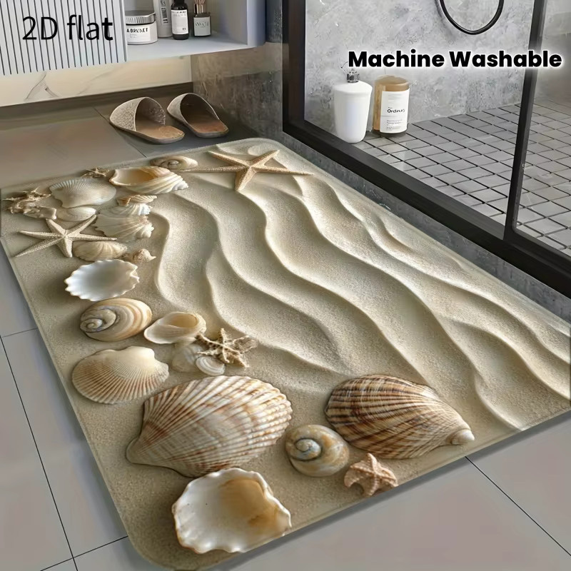 VIKAMA 3D Vision Badezimmer-Bodenmatte Ocean Breeze in Beige, rutschfest und waschbar - Bild 2