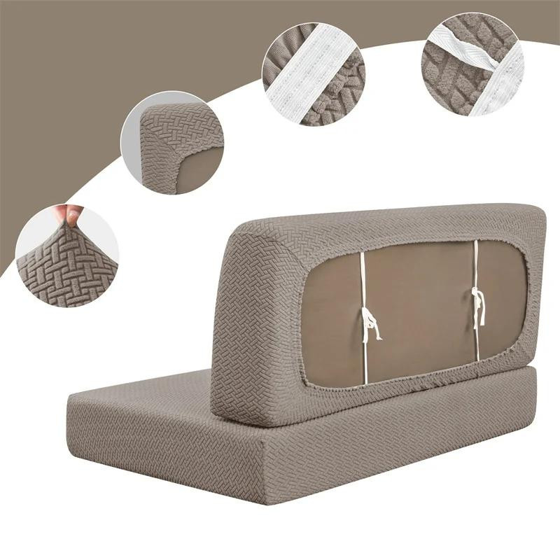 2er-Set Jacquard Wohnmobil Sitzkissenbezüge beige, elastische Armlose Rückenlehnenbezüge für Wohnwagen und Auto aus 100% Polyester - Bild 4