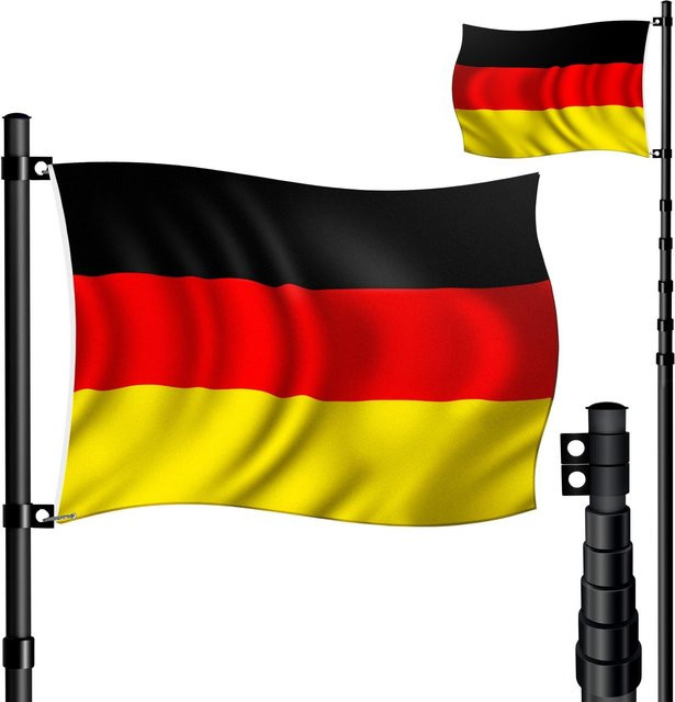 KESSER Teleskop Fahnenmast aus Aluminium mit Bodenhülse und Deutschlandfahne, höhenverstellbar, Höhe: 6,30 m, Bodenhülse: 60 cm - Bild 1