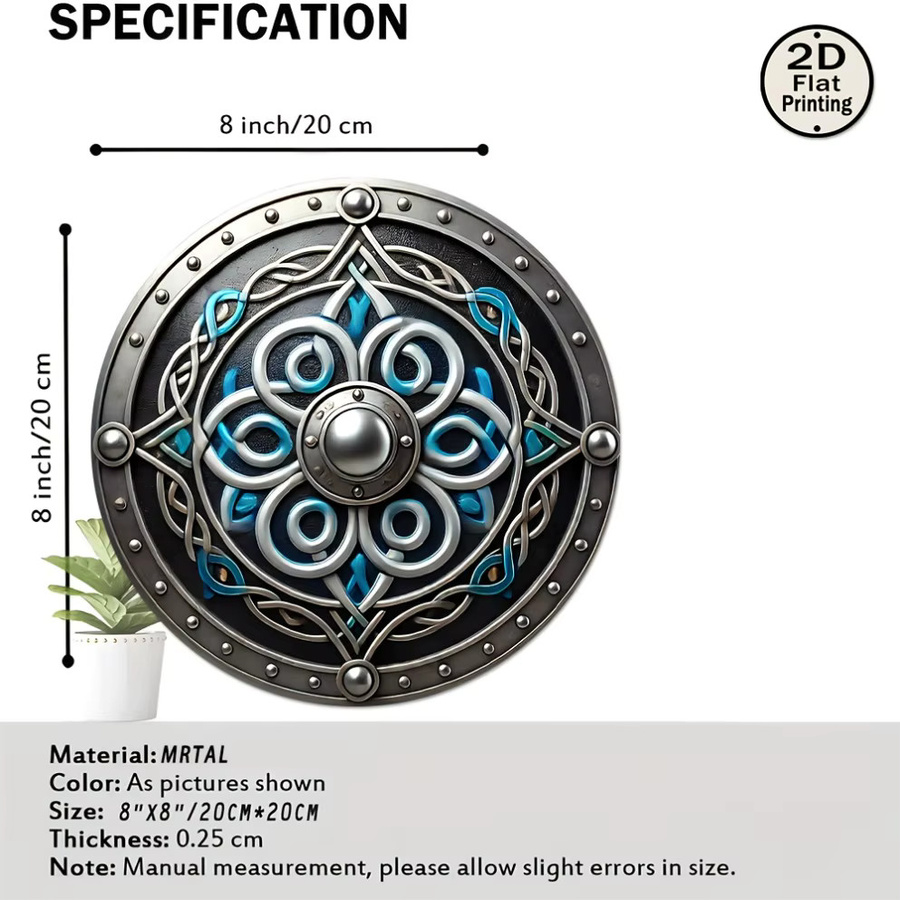 HELLOYOUNG Wikinger-Schild Metallschild mit keltischem Mandala-Design im Vintage-Stil, runde Wanddekoration für dein Heim oder Büro, Durchmesser: 20 cm - Bild 3