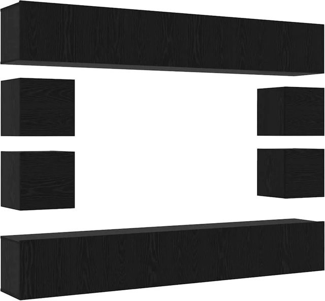 vidaXL TV-Schrankset Wandmontiert Schwarz Eichen-Optik aus Holzwerkstoff für das Wohnzimmer, Set bestehend aus 4 Schränken mit B: 80 cm, T: 30 cm, H: 30 cm und 2 Schränken mit B: 30,5 cm, T: 30 cm, H: 30 cm - Bild 1