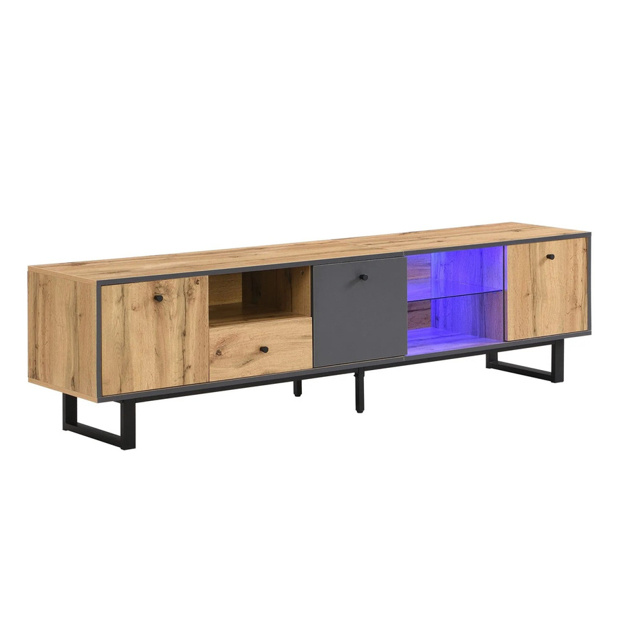 okwish TV Schrank mit LED Glastrennwand und Pufferscharnieren in Natur, B/T/H: 190 x 40 x 50 cm - Bild 2