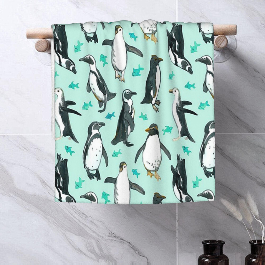 Ka Chen Muda Gesichtstuch mit Pinguin-Motiv in Minzfarben und Weiß, saugfähig und schnelltrocknend, B: 30 cm, H: 60 cm - Bild 2