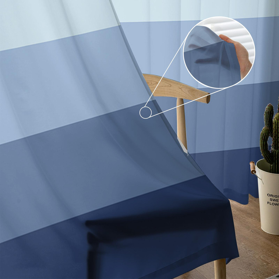 Marineblaue gestreifte transparente Vorhänge aus Tüll, Voile und Organza für Wohnzimmer und Küche, B: 135 cm, H: 115 cm - Bild 2