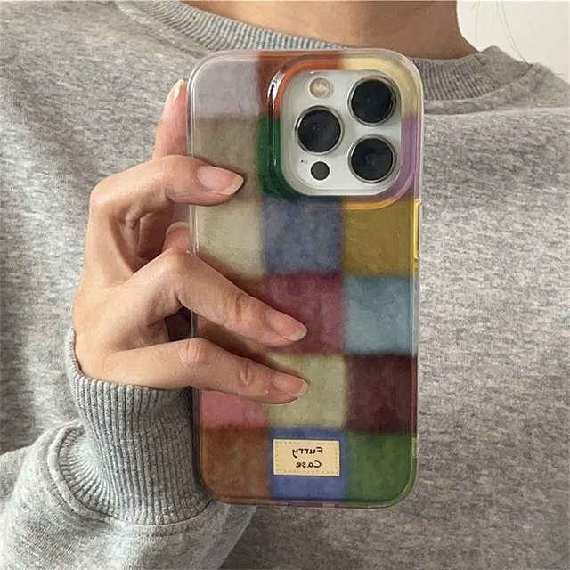 Samsung Handyhülle mit Dopamin-Farbblock-Design und Plaid-Muster für Galaxy S25 S24 S23 S22 S21 FE Ultra Plus in Multicolour - Bild 1