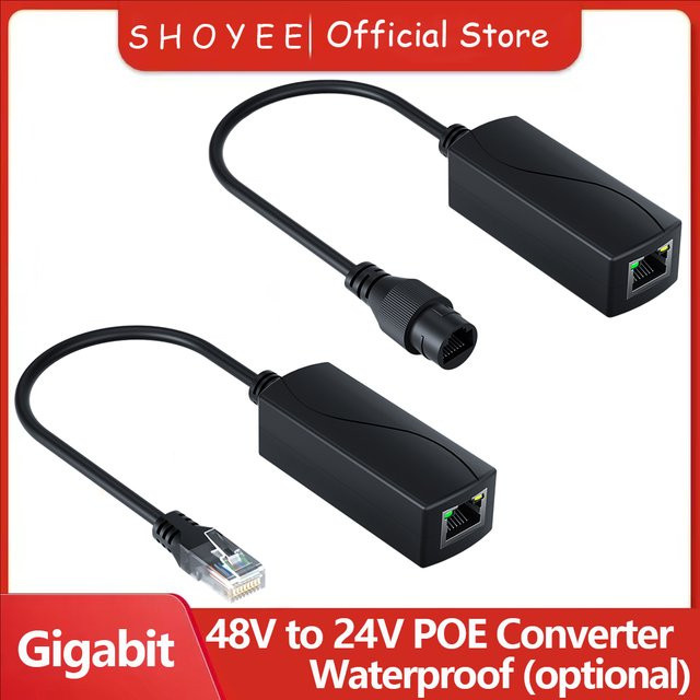 SHOYEE Gigabit PoE 48V zu 24V PoE Konverter in Schwarz mit RJ45 Port Ausgang 24V/1A, IEEE802.3af/at für passive 24V Geräte - Bild 1