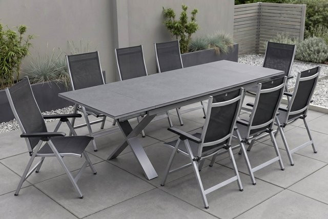 Kettler BasicPlus Premium Garten-Essgruppe aus Aluminium und Textilene in Silber mit Tisch und 8 Klappstühlen, Tisch Breite: 180 cm bis 280 cm, Höhe: 78 cm - Bild 1