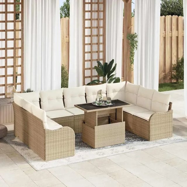 vidaXL Garten-Sofa-Set aus Poly-Rattan mit 10 Teilen in Beige-creme - Bild 1