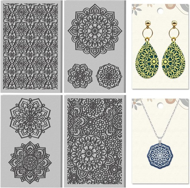 4 Blatt Mandala-Ton-Texturmatte mit Blumenmuster als DIY-Werkzeug für Keramik und Schmuckherstellung - Bild 1