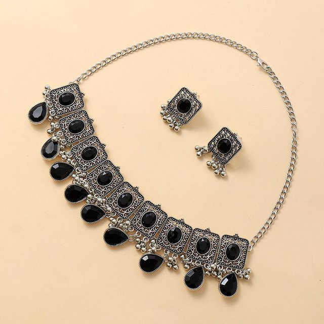 Schmuck-Set Halskette und Ohrringe, Kupfer, Schwarz, Zirkonia, Kristall, Damen - Bild 1