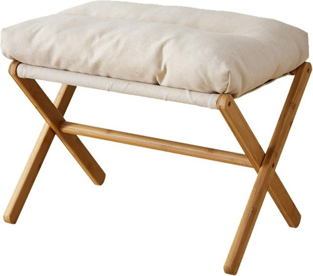Faltbarer Fußhocker von TOMTOP JMS in Beige mit weichem Stoffkissen und Holzbeinen für Wohnzimmer und Home Office - Bild 1