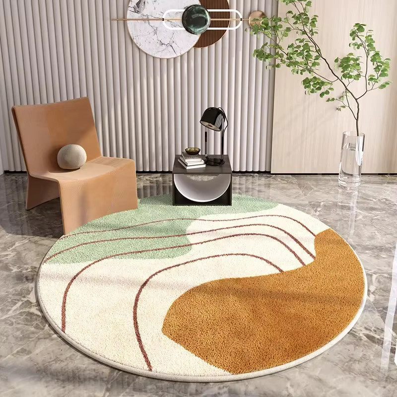 Runder VIKAMA Teppich in Beige, weicher Kaschmirimitat-Plüschteppich für Wohnzimmer und Schlafzimmer, Durchmesser: 60 cm - Bild 1