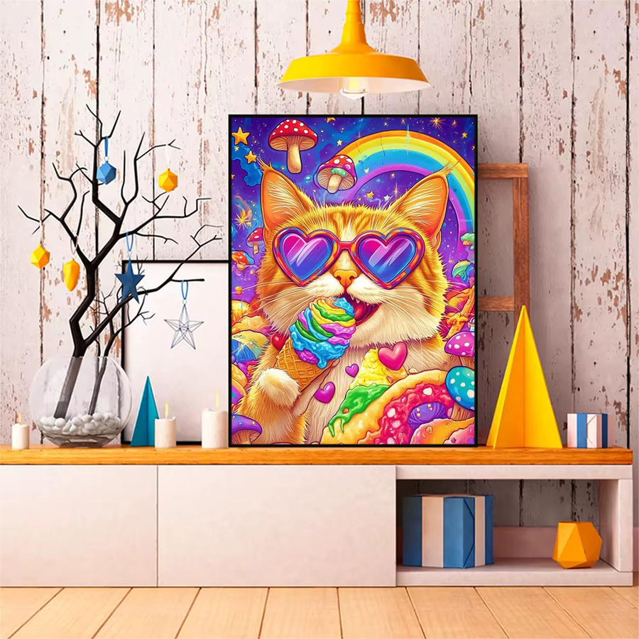 EverShine Diamond Painting Set Katze mit Eiscreme, 5D DIY Mosaik Stickerei in Multicolour, B: 30,0 cm, H: 30,0 cm, T: 20,0 cm - Bild 3