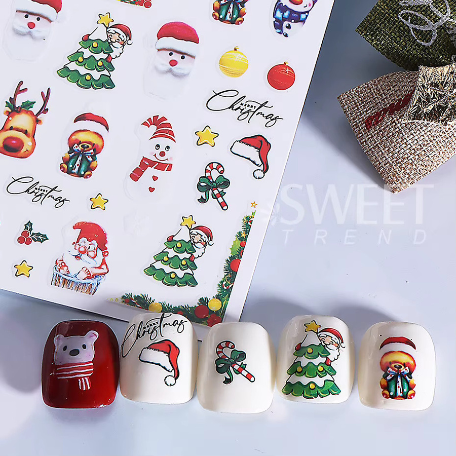 SWEET TREND Nagelaufkleber 3D Cartoon Weihnachtsmotiv, 5 Stück - Bild 2