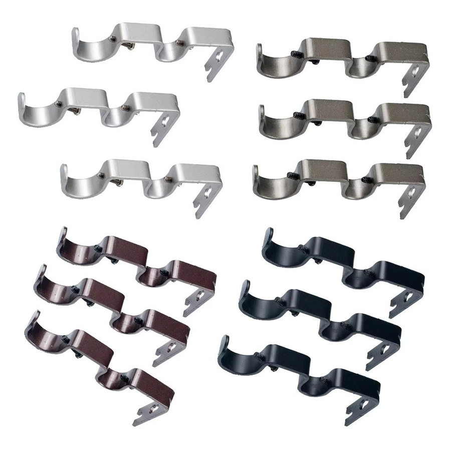 Homyl Set mit 3 verstellbaren Metall-Vorhangstangen-Halterungen für doppelte Gardinenstangen, Farbe: Grau, Material: Robuster Stahl, passend für 1-und 5/8-Zoll-Stangen - Bild 2