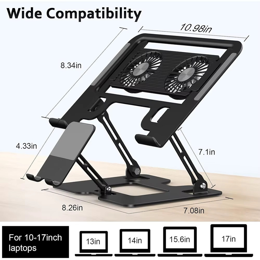 Zusammenklappbare 2-in-1 Laptop und Smartphone Halterung aus Kohlenstoffstahl in Schwarz zur ergonomischen Wärmeableitung - Bild 4