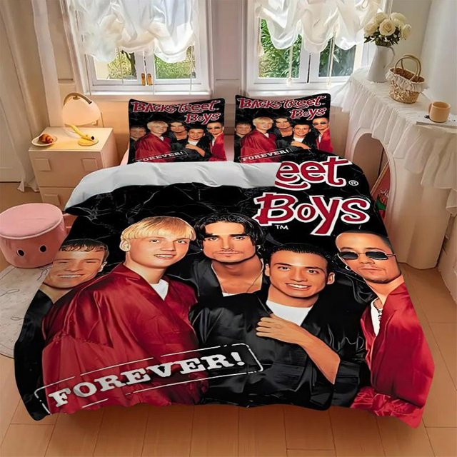3-teiliges Backstreet Boys Bettwäsche-Set aus Polyester in Multicolour, bestehend aus 1 Bettbezug und 2 Kissenbezügen, B/T: 220 x 240 cm - Bild 1