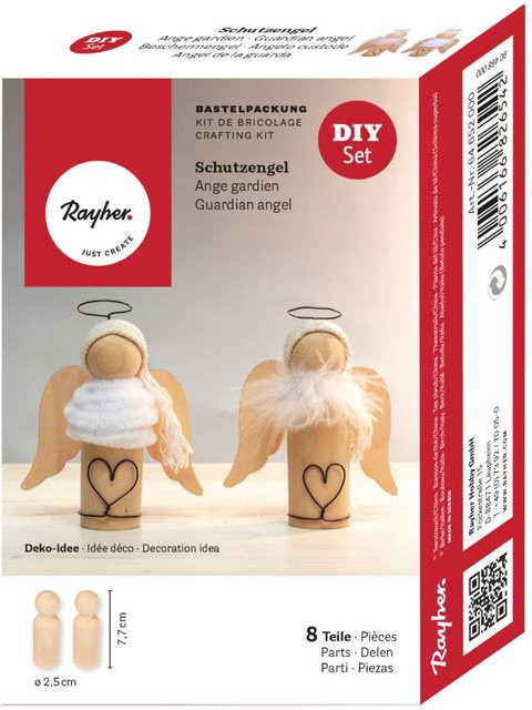 Rayher Bastelpackung Schutzengel in Beige für Weihnachten mit Holz, Feder und Chenilledraht - Bild 1