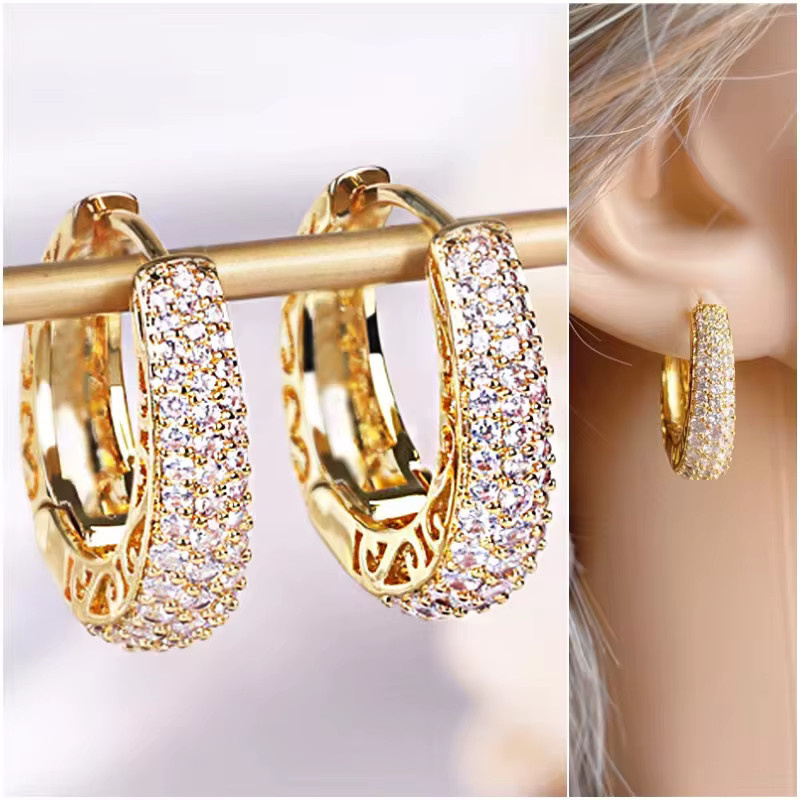 Huitan Hoop-Ohrringe, CZ, Silberfarbe/Goldfarbe, Damen - Bild 1