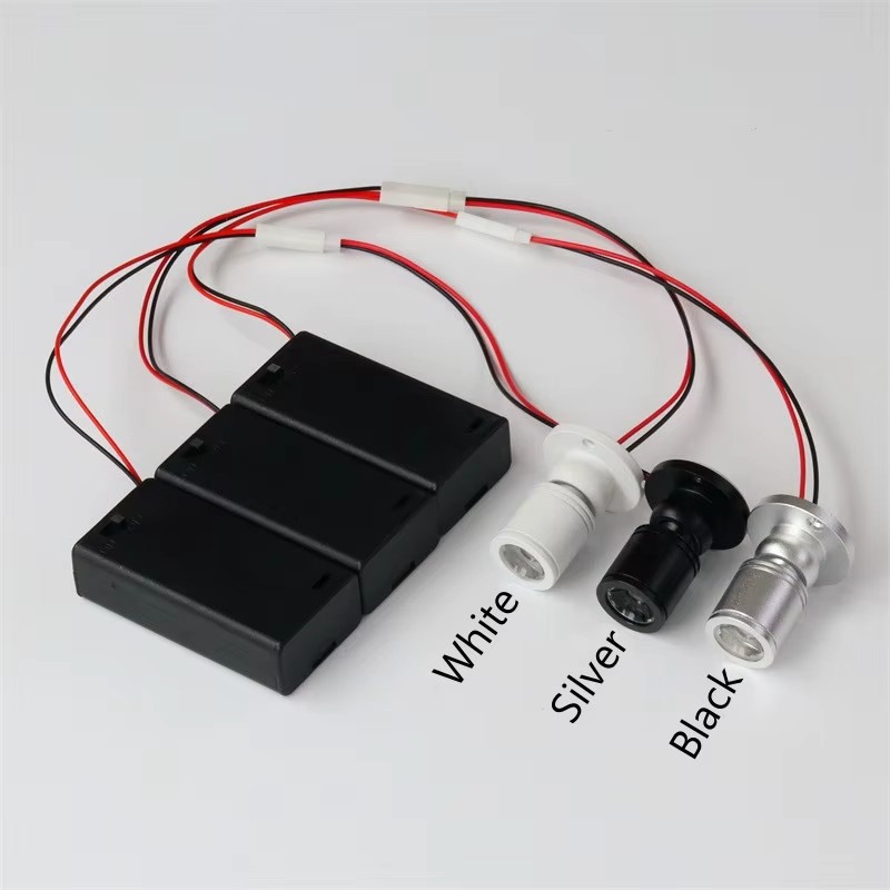 Khelse Mini LED Strahler 1W mit Batteriebox in Weiß für Schmuckdisplay und Vitrinen mit einstellbarem Winkel - Bild 2