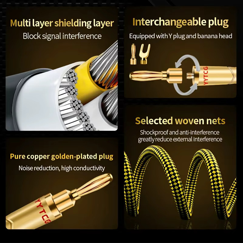 YYTCG HiFi-Lautsprecher-Audiokabel mit 7N OCC Silberbeschichtung und austauschbarem Y-Stecker in Silber und Gold - Bild 3