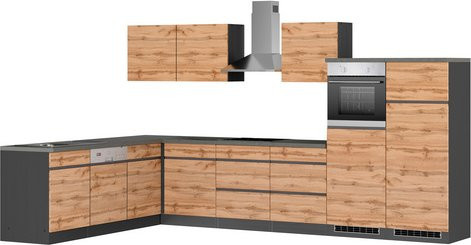 Winkelküche Tampa von HELD MÖBEL in Braun und Grau mit Melaminharz-beschichteter Arbeitsplatte, B/T/H: 240 x 60 x 200 cm - Bild 1