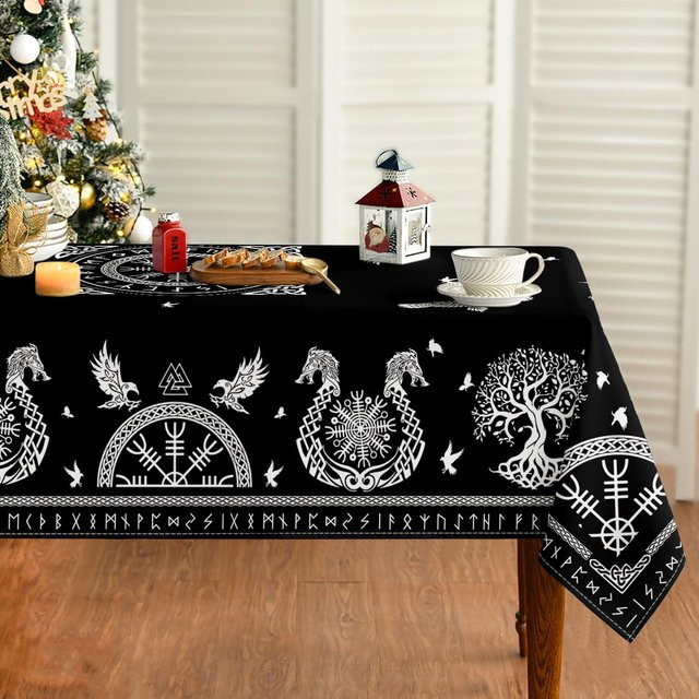 Wasserdichte Tischdecke JINGYUE Pet mit Wikinger-Rabenhelm-Motiv in Schwarz, B/L: 100 x 160 cm - Bild 1