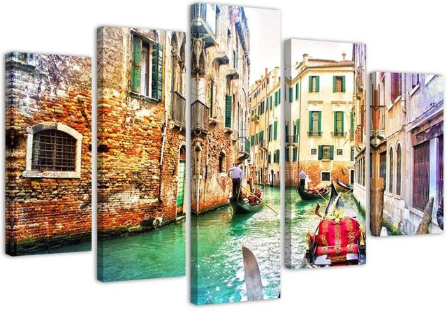 Fünfteiliger Leinwanddruck Feeby Eine Reise nach Venedig in Grün, B: 100 cm, H: 70 cm - Bild 1