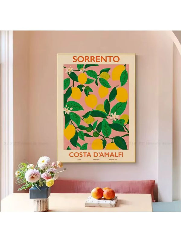 Potdemiel Leinwanddruck Kirsch-Zitronen-Orangen-Obstmarkt in Querformat, mehrfarbig, modern und floral, rahmenlos - Bild 3