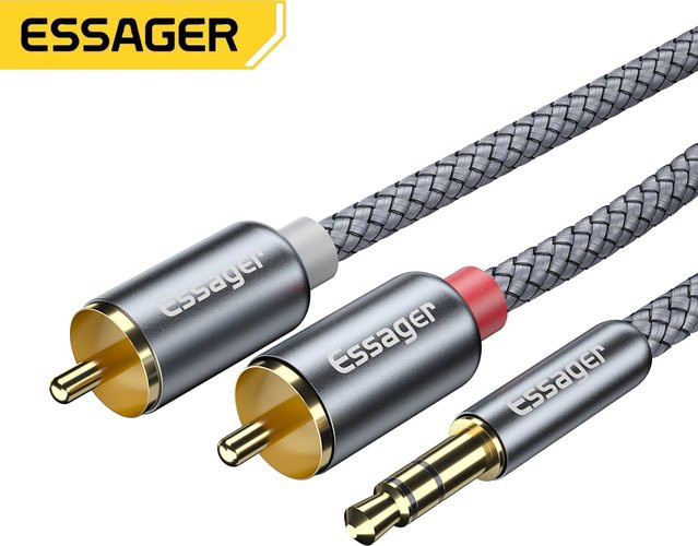 Essager Aux-Kabel 3,5 mm Klinke auf 2 Cinch-Stecker Splitter in Grau - Bild 1