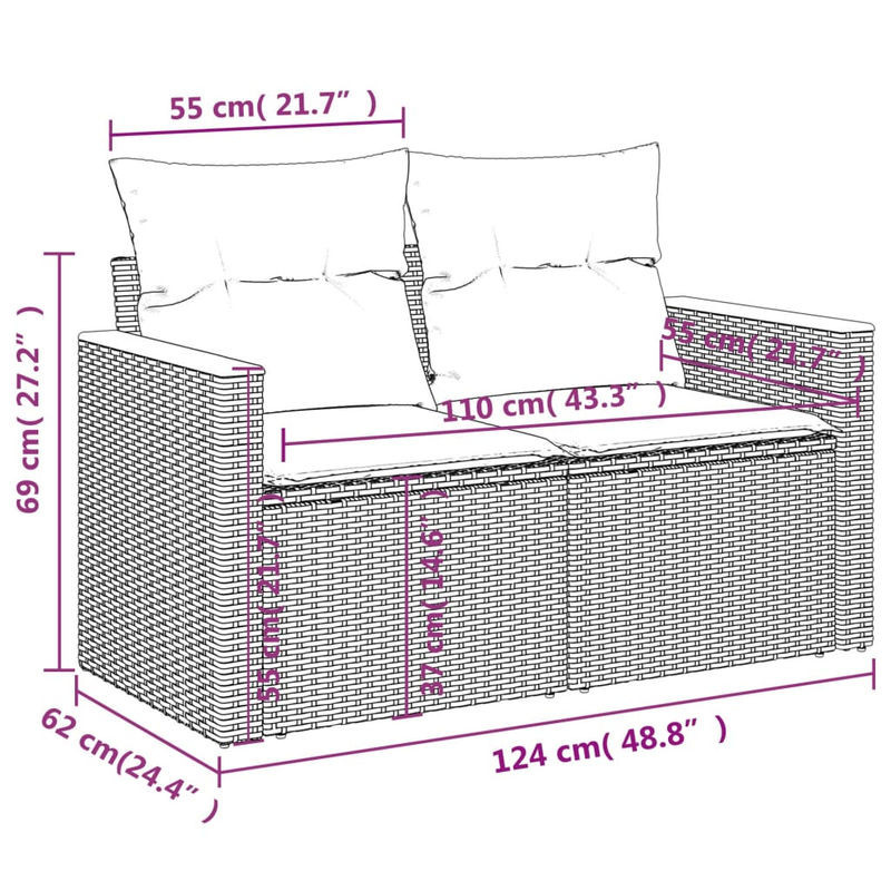 Vidaxl Garten-Sitzgruppe aus schwarzem PE-Rattan mit Kissen für Erwachsene, modern und stabil - Bild 1