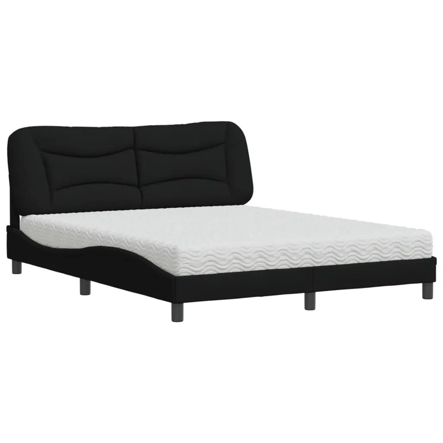 vidaXL Bett mit Matratze in Schwarz aus Stoff und Kiefernholz, B/T/H: 160 x 200 x 165 cm - Bild 2
