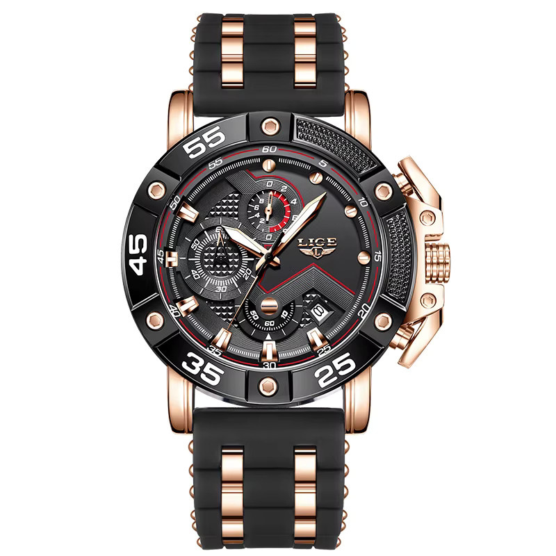 LIGE Chronograph, Quarz, Silber, Blau, Silikon, Herren - Bild 7