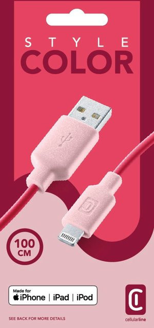 CellularLine Style Color USB Typ-A auf Lightning Datenkabel, Pink, 1 m - Bild 1