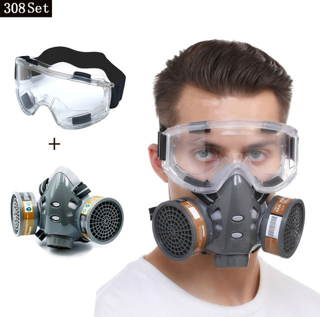 Atemschutzmaske als Vollgesichtsmaske mit Brille und Filter in Grau zum Schutz vor Chemikalien, Pestiziden, Formaldehyd und Staub - Bild 1
