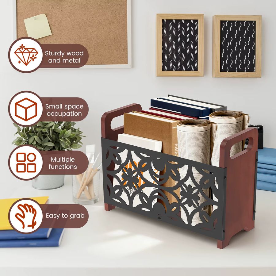 Willstar Zeitschriften-Aktenhalter aus Holz und Metall mit Griff als Organizer für Schreibtisch und Couchtisch - Bild 2