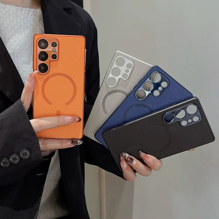 NUCWIN Leder-Magnetgehäuse für Samsung Galaxy S24 S25 S26 Plus Ultra FE Edge, Schlanke Stoßfeste Schutzhülle in Grau und Orange - Bild 3