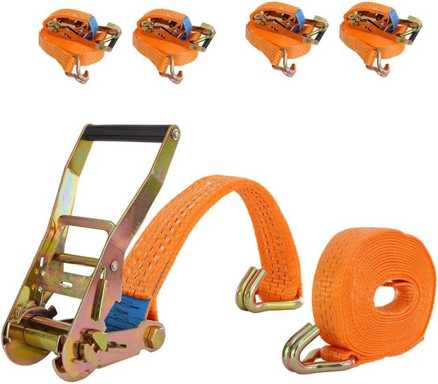 TrutzHolm 4er Set Spanngurte mit Ratsche, Orange, Länge: 6 m, Tragkraft: 3 t, TÜV und GS zertifiziert - Bild 1