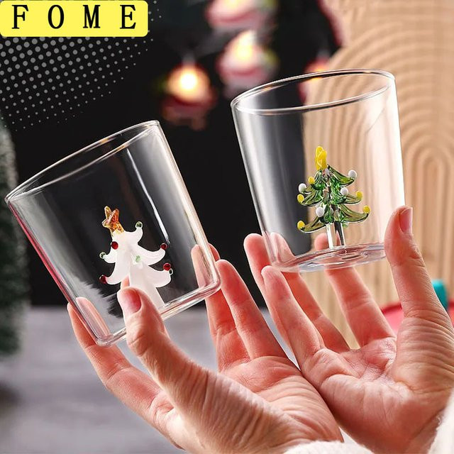 FOME Kreative Glas Tasse mit Weihnachtsbaum Design, Hitzebeständiger Becher für Kaffee, Milch oder Tee, Transparent/Grün - Bild 1
