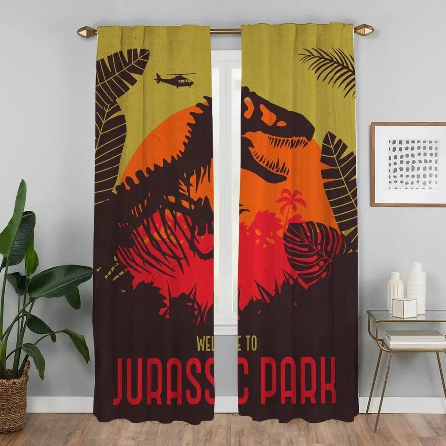 Jurassic Park Tüll-Vorhang Set für Wohnzimmer und Schlafzimmer, halbtransparent, Mehrfarbig, B: 50 cm, H: 70 cm, 2 Stück - Bild 1