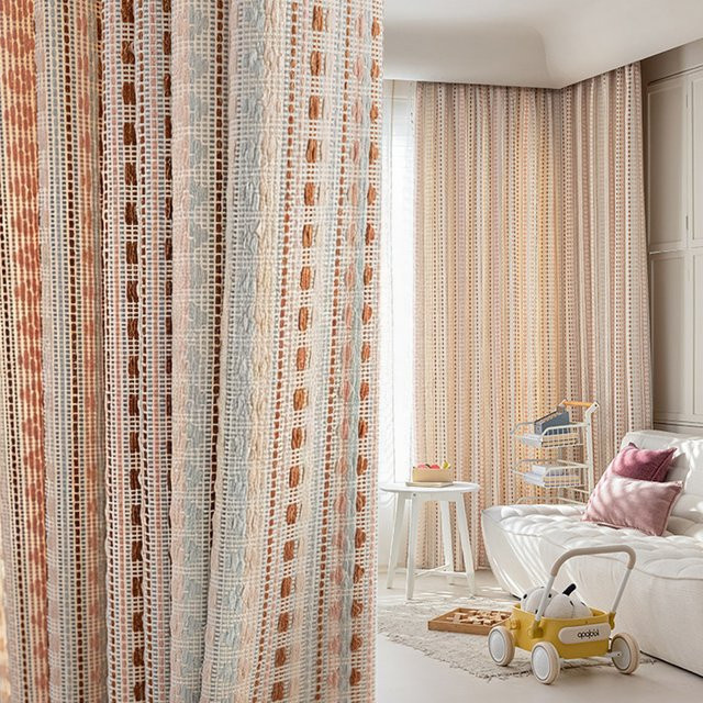 CENTURyMiG Vorhang aus Baumwoll-Leinen-Mischung im Vintage-Stil, lichtdicht und thermoisolierend, gestreift, Beige und Grün - Bild 1