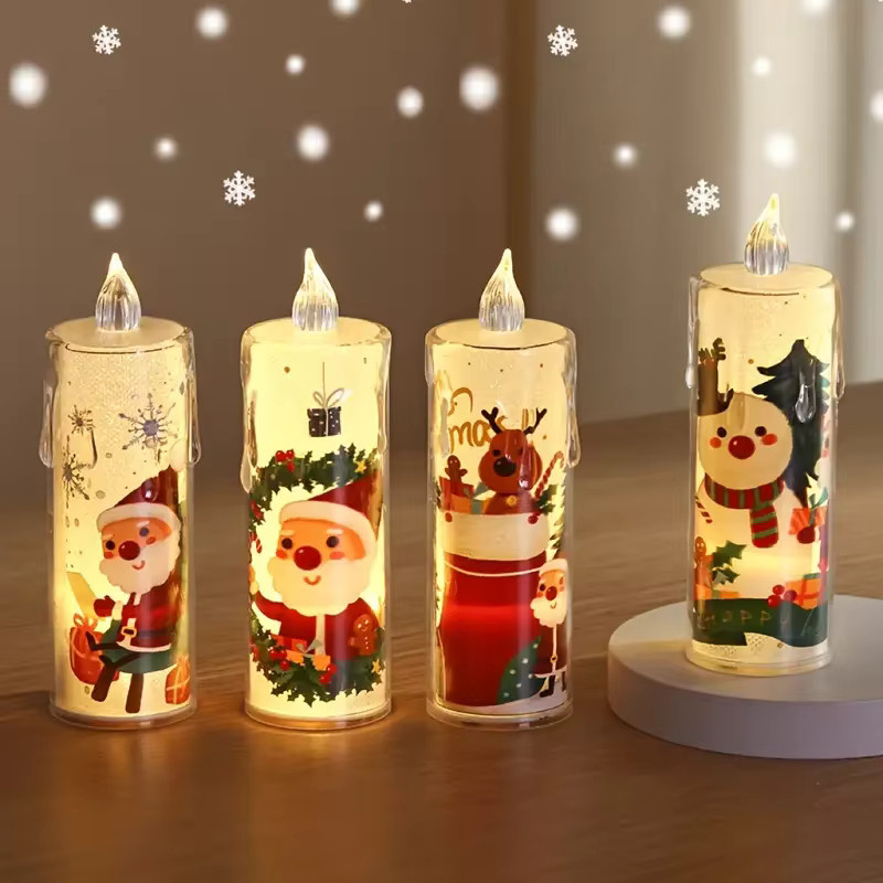 KDULIT LED Weihnachtsdekoration Flammenlose Elektronische Kerzen mit Santa Claus und Schneemann Ornamenten in Mehrfarbig - Bild 2