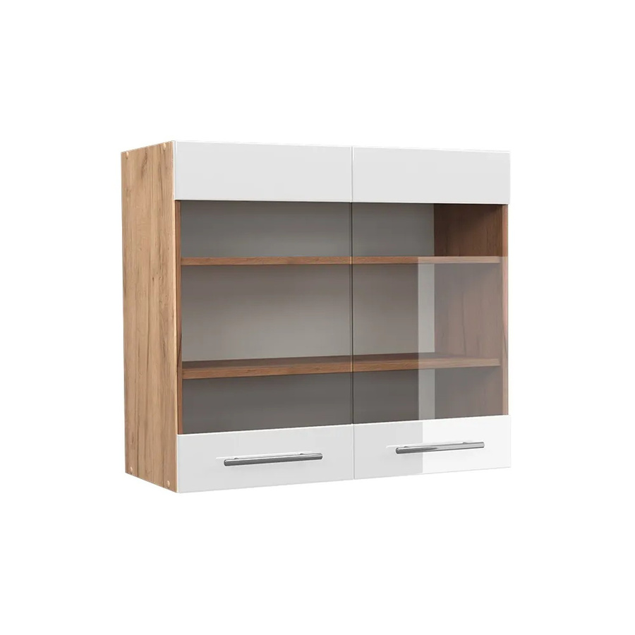 Vicco Hängeglasschrank Fame-Line Küchenschrank in Weiß und Eiche mit Hochglanz-Finish und Softclose-Funktion, Breite: 80 cm - Bild 2