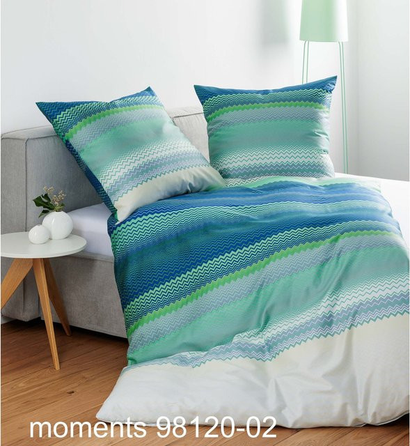 Janine Mako-Satin Bettwäsche Moments aus Baumwolle mit floralem Vintage-Design in Blau, Grün und Lila - Bild 1