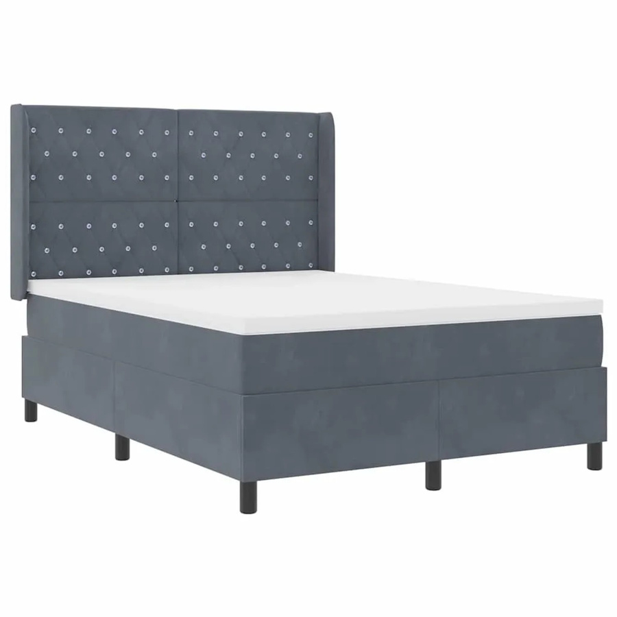 vidaXL Boxspringbett mit Kopfteil in Dunkelgrau aus Samt, B/T/H: 140 x 190 x 143 cm - Bild 2