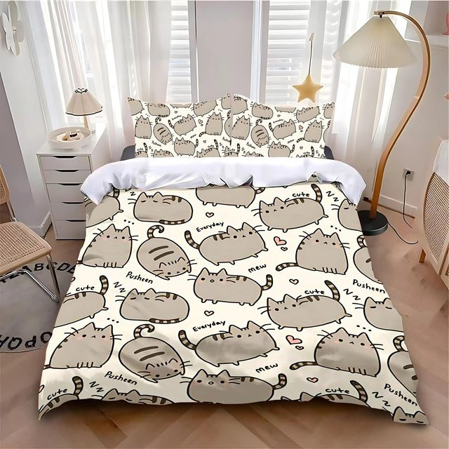 MINISO Bettwäsche-Set Pusheen Katze mit Bettbezug und Kissenbezug, Farbe: Beige, B/H: 140 x 210 cm - Bild 1